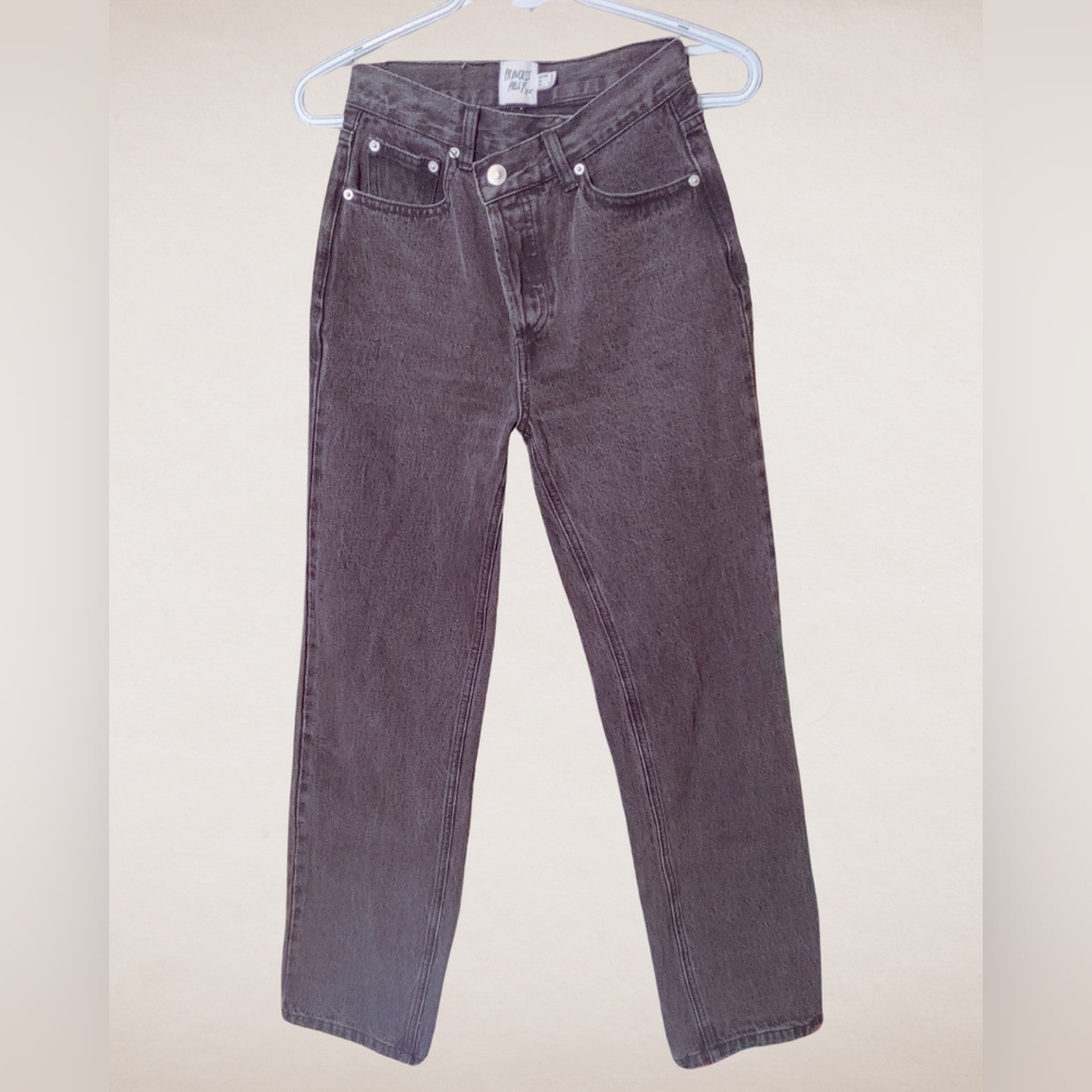 PRINCESS POLLY| Asymmetrical Black Wash Jeans Size 0